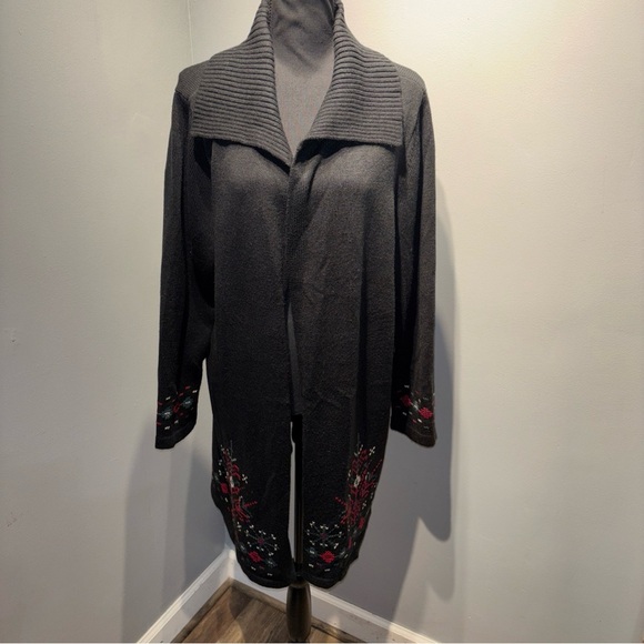 Christopher & Banks Black Cross Stitch Shawl Collar Black‎ Cardigan Sz2X Holiday - Picture 1 of 8